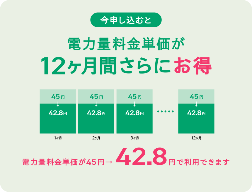 電力量料金単価が12ヶ月間さらにお得