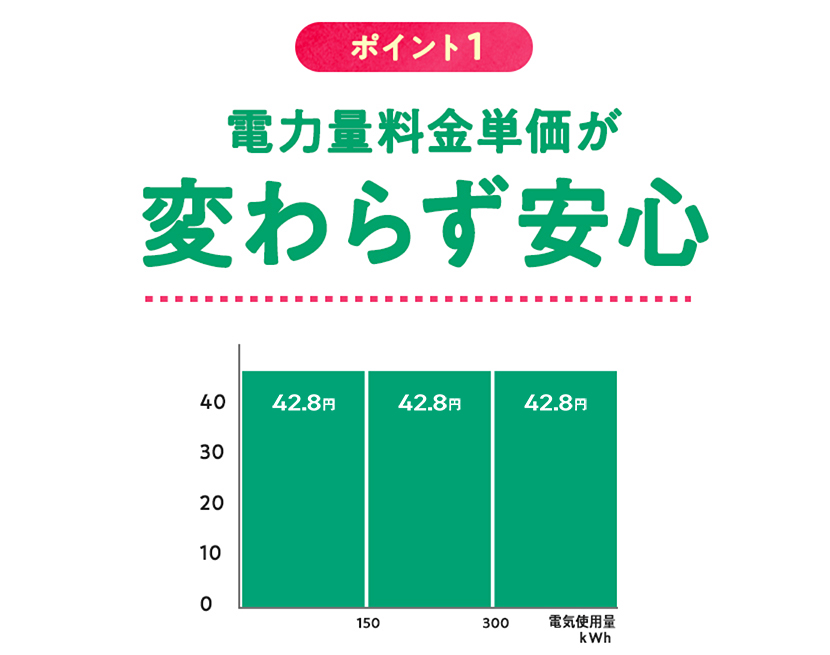 ポイント1.電力量料金単価が変わらず安心